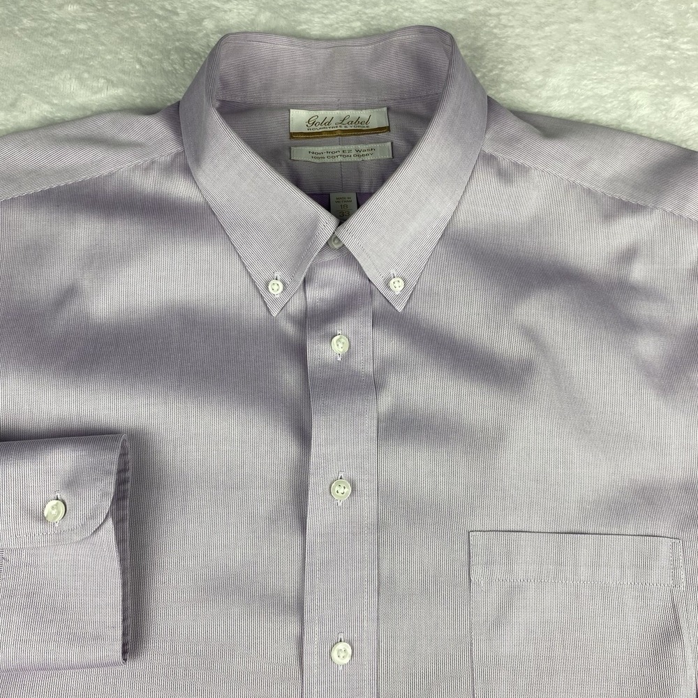 Roundtree & Yorke Gold Label Dress Shirt Mens 18-33 Lavender Dobby No Iron